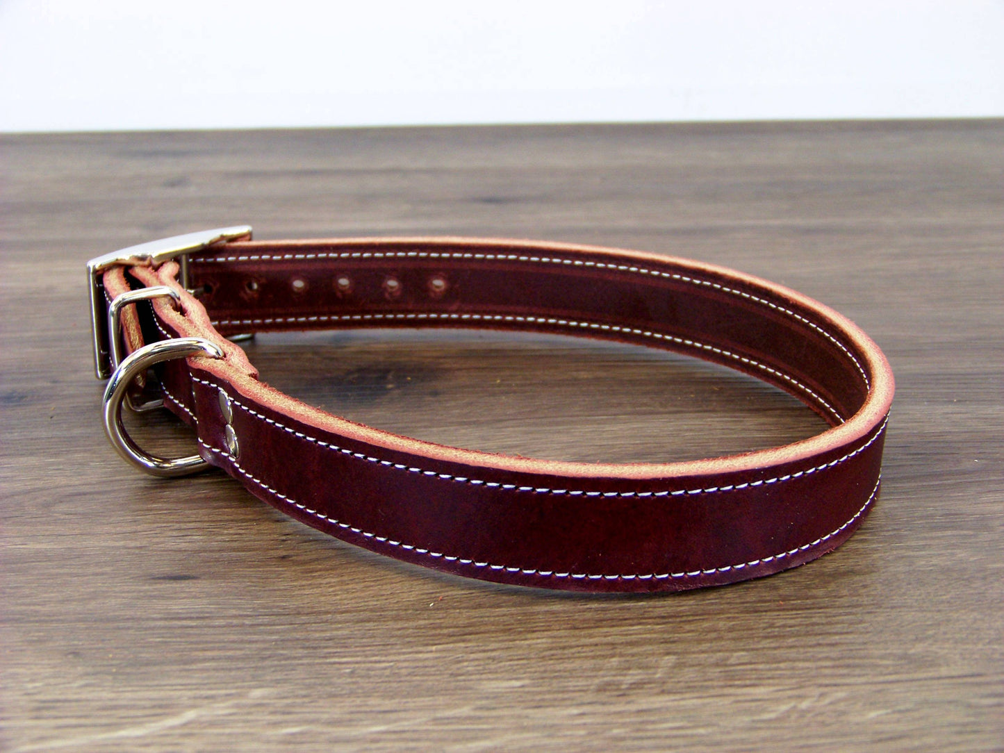 C) 1" Wide Leather Dog Collar - The Big Reggie - Premium Latigo Leather for Larger Dogs