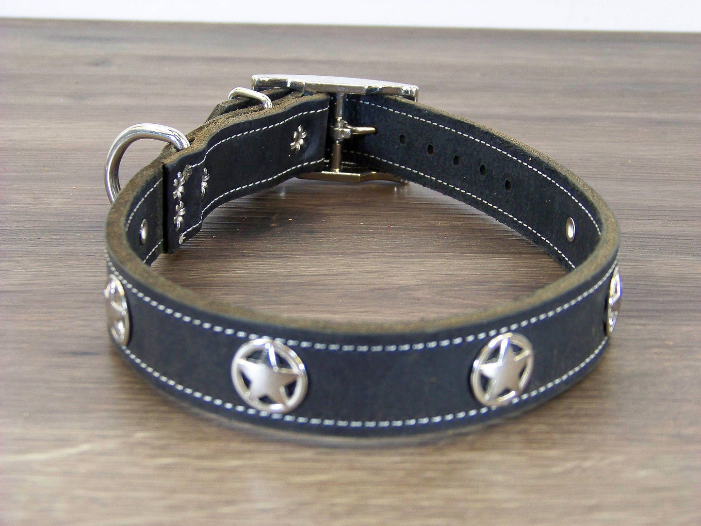 C) 1" Wide Leather Dog Collar- The Sherriff - Featuring a Star Concho