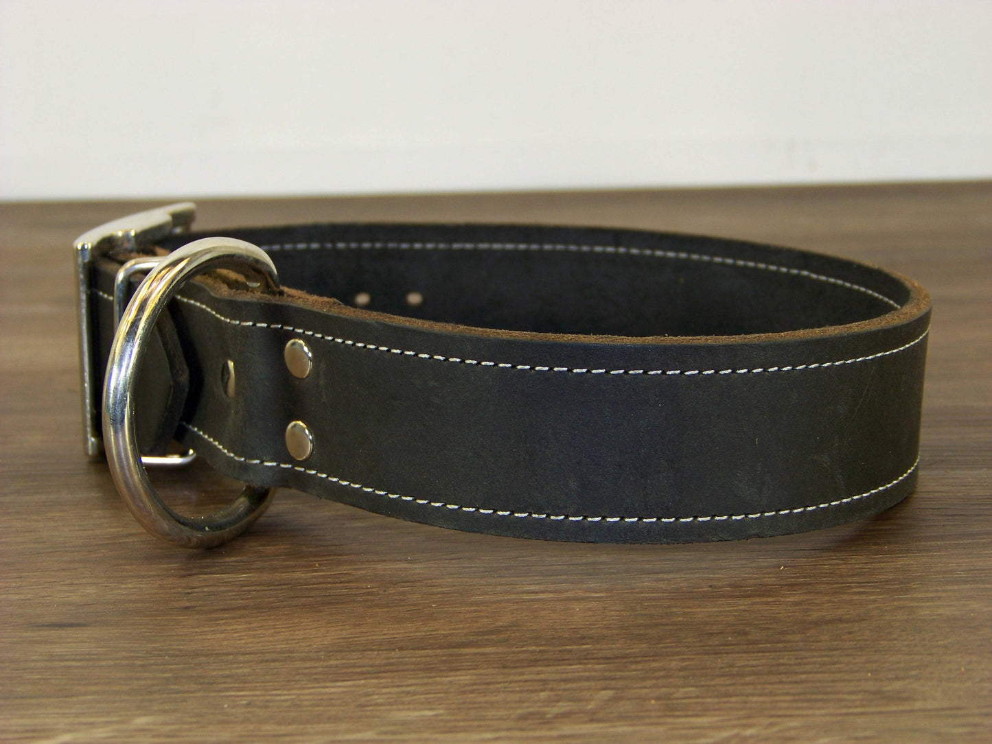 D) 1-1/2" Wide Leather Dog Collar - The Big Regie II - Premium Latigo Leather in Heavy Duty for Large Dogs