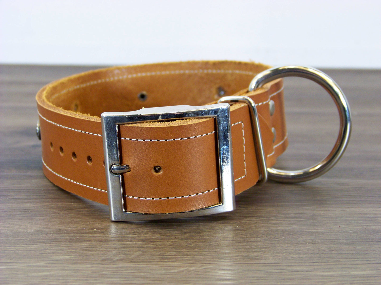D) 1-1/2" Wide Leather Dog Collar - ON SALE - The Southern Heart - Red Turquoise Heart Conchos w/ Accent Rivets