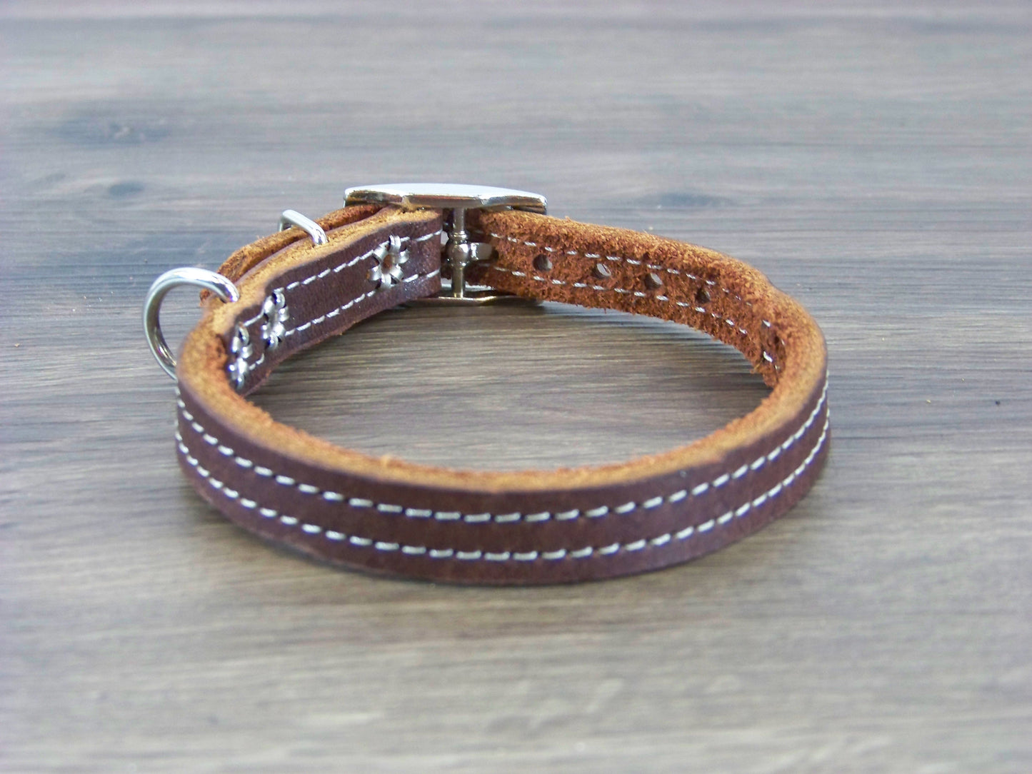 A) 1/2" Wide Miniature Leather Dog Collars - The Little Reggie - Premium Latigo Leather