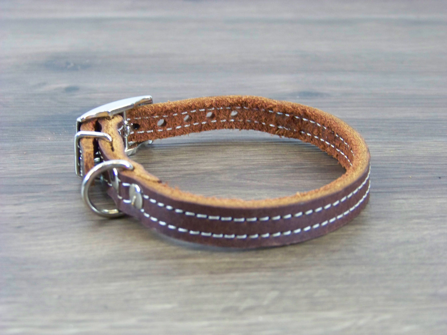 A) 1/2" Wide Miniature Leather Dog Collars - The Little Reggie - Premium Latigo Leather