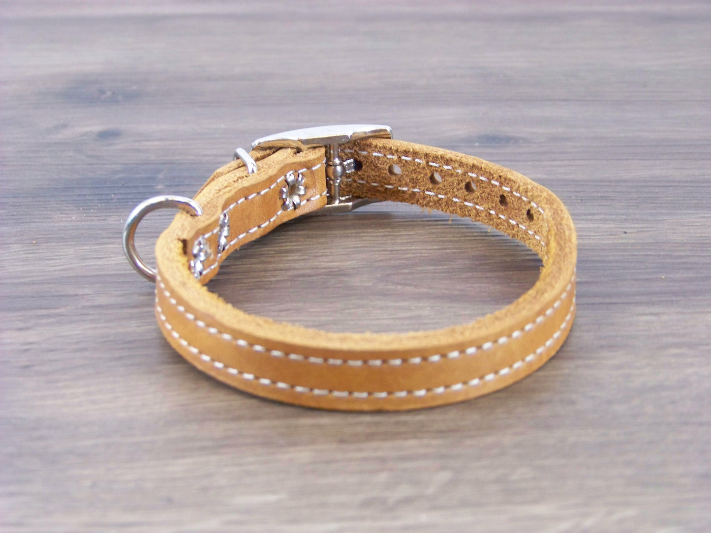 A) 1/2" Wide Miniature Leather Dog Collars - The Little Reggie - Premium Latigo Leather