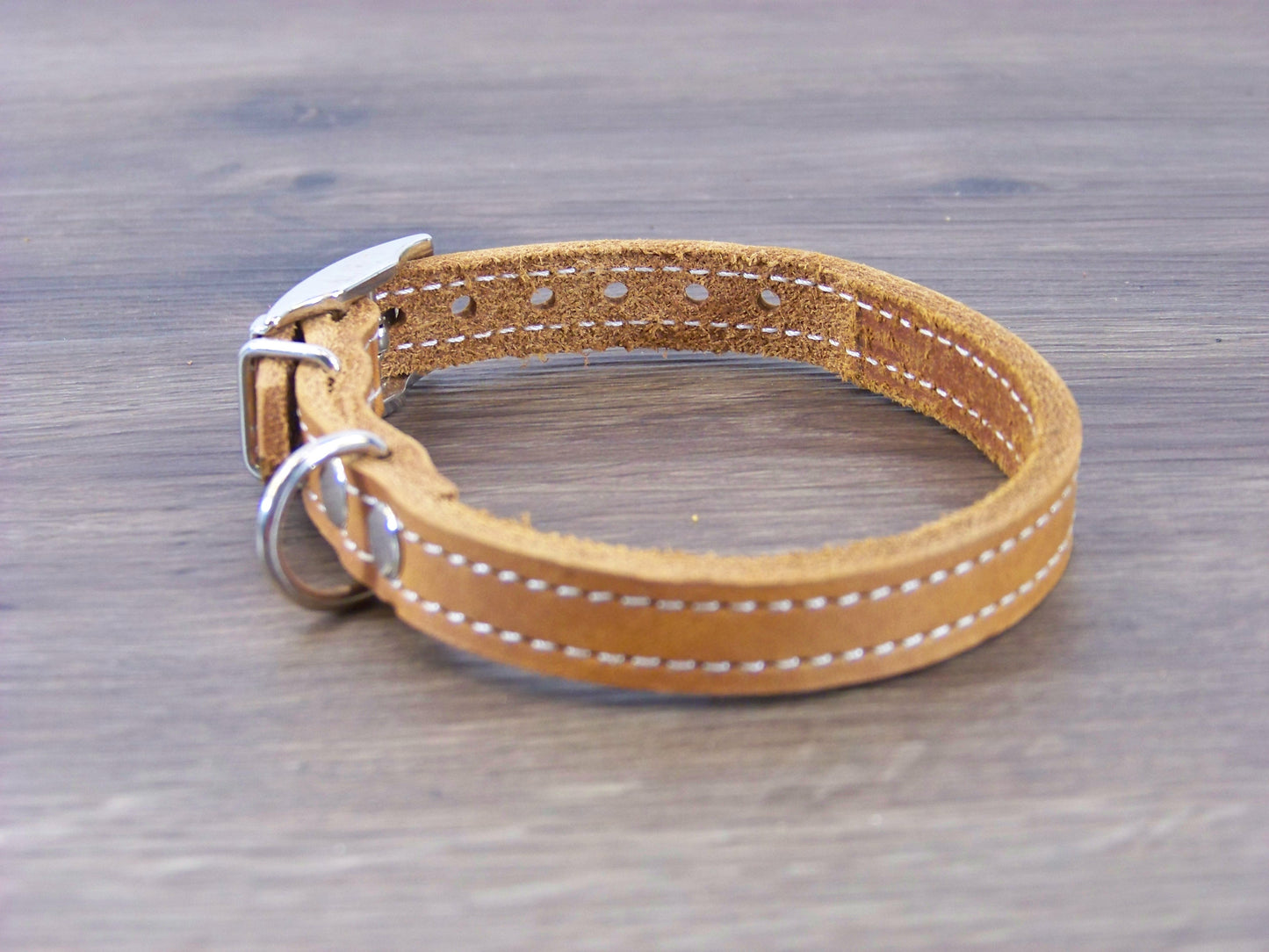 A) 1/2" Wide Miniature Leather Dog Collars - The Little Reggie - Premium Latigo Leather