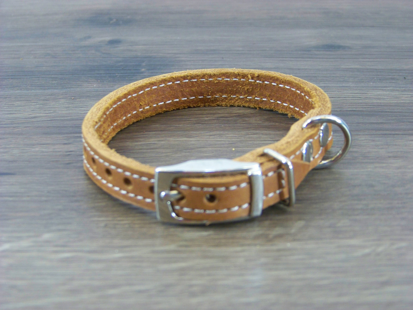 A) 1/2" Wide Miniature Leather Dog Collars - The Little Reggie - Premium Latigo Leather