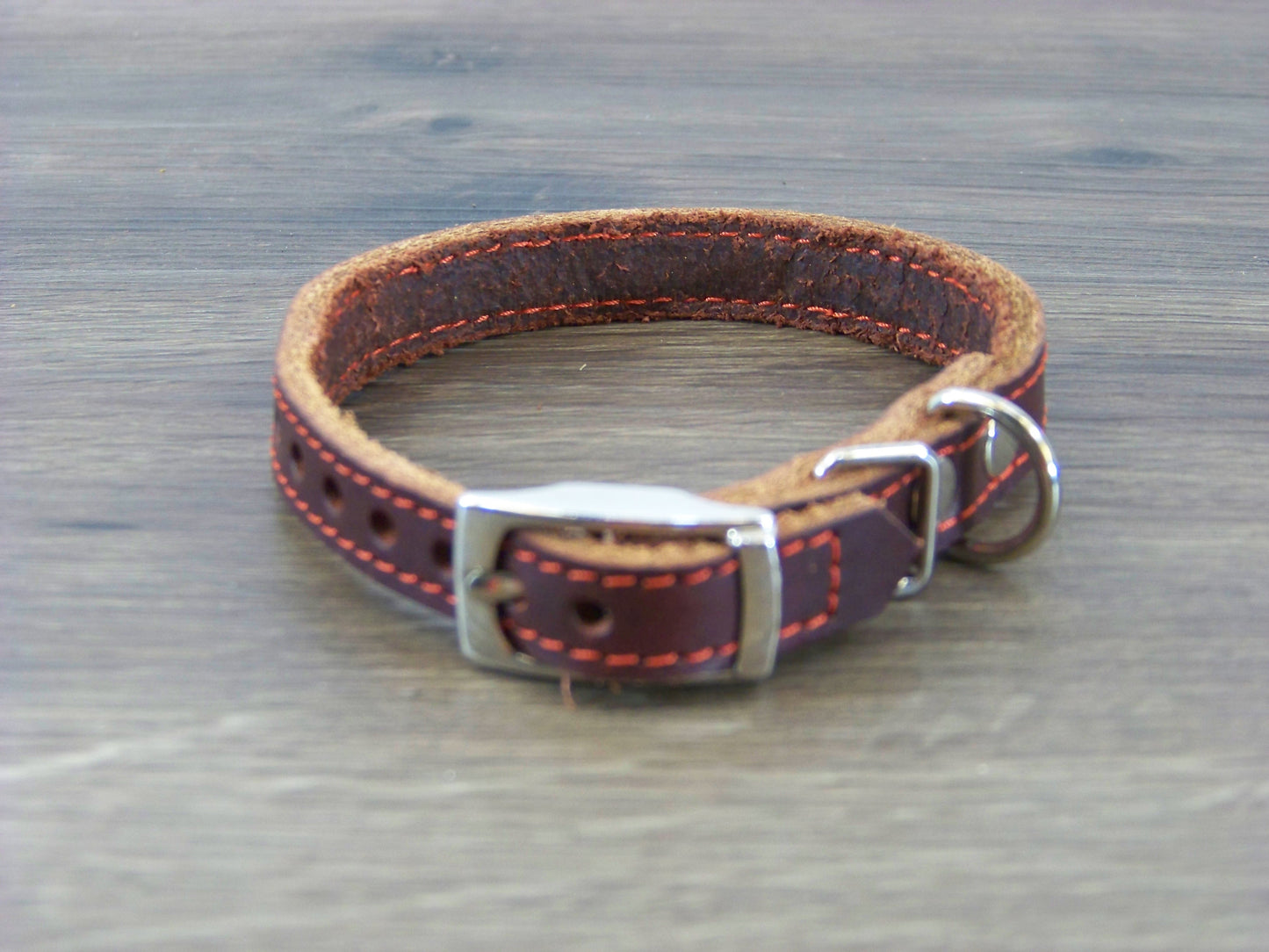 A) 1/2" Wide Miniature Leather Dog Collars - The Little Reggie - Premium Latigo Leather