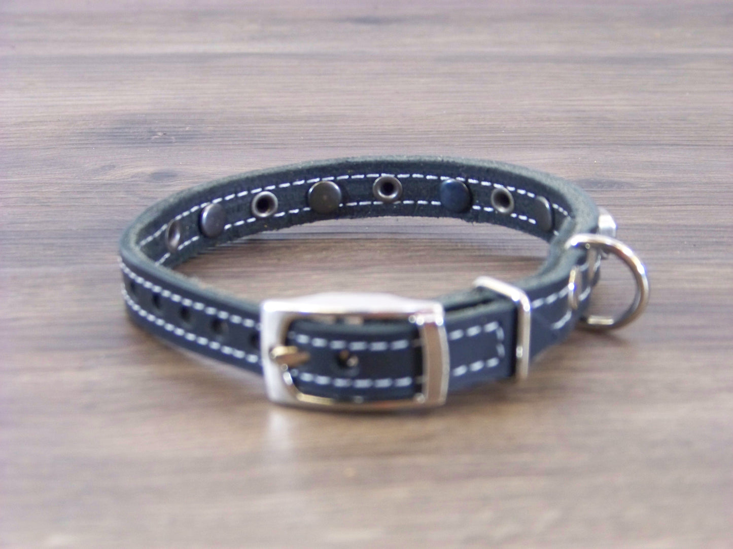 A) 1/2" Wide Miniature Leather Dog Collar- The Dark Angel - Featuring a Skull Concho and Dome Rivet