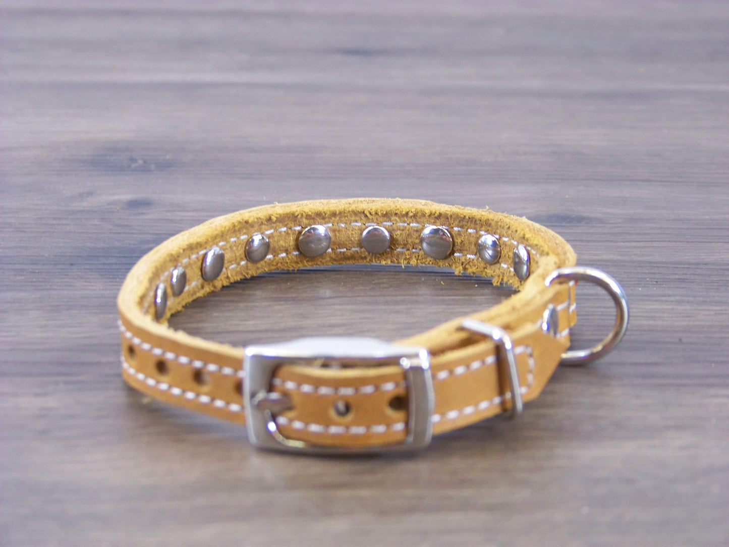 A) 1/2" Wide Miniature Leather Dog Collar - The Sante Fe - Featuring Red Turquoise Conchos and Stainless Dome Rivets