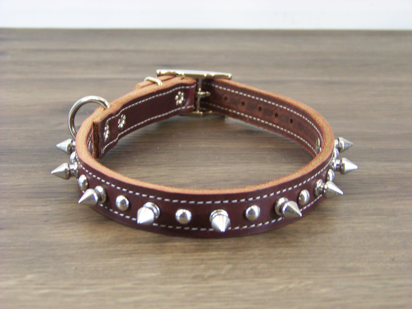 B) 3/4" Wide Leather Dog Collar -The Spyke-O-Rama II - Featuring Spike Rivets W/ Stainless Dome Rivets