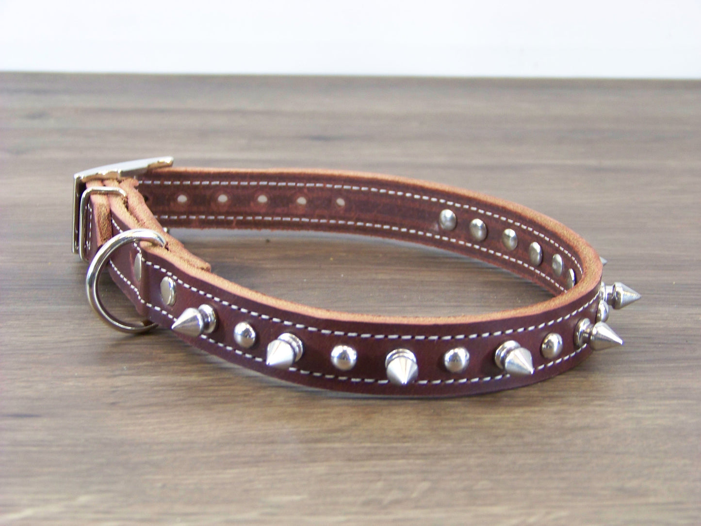 B) 3/4" Wide Leather Dog Collar -The Spyke-O-Rama II - Featuring Spike Rivets W/ Stainless Dome Rivets
