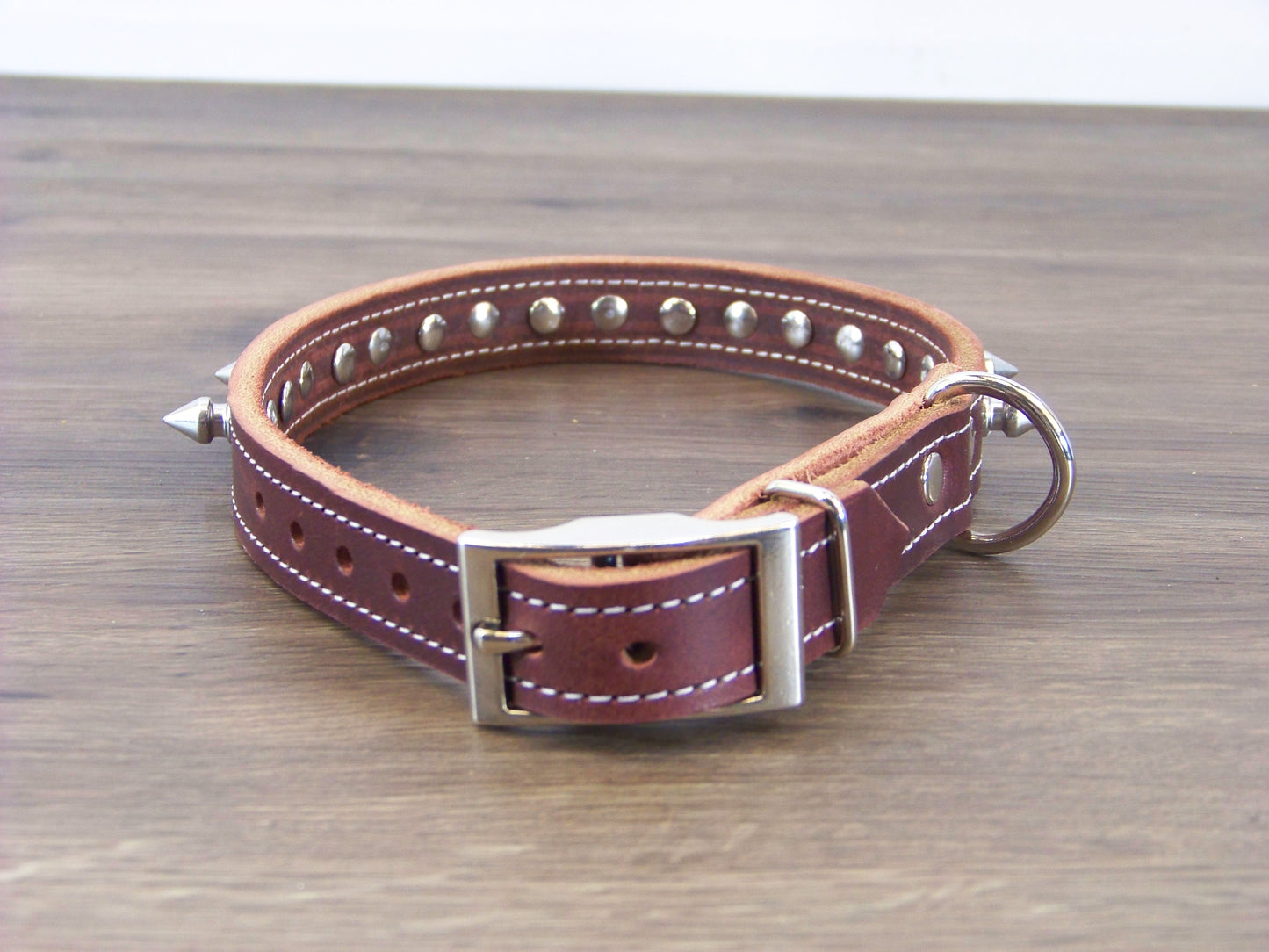 B) 3/4" Wide Leather Dog Collar -The Spyke-O-Rama II - Featuring Spike Rivets W/ Stainless Dome Rivets