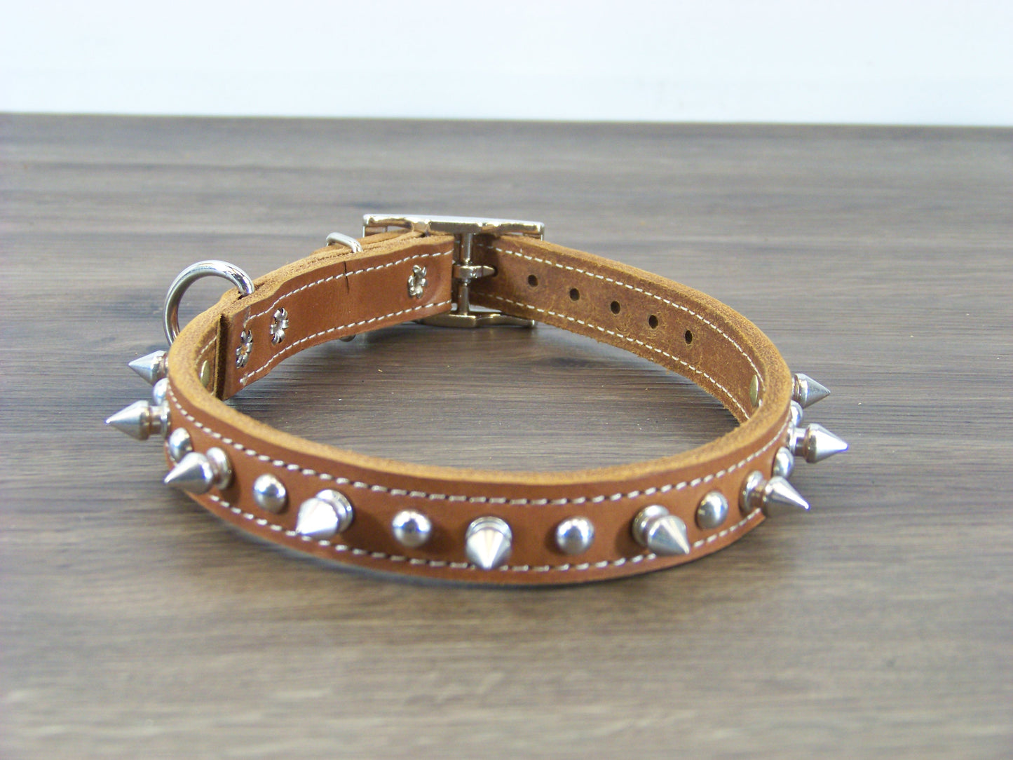 B) 3/4" Wide Leather Dog Collar -The Spyke-O-Rama II - Featuring Spike Rivets W/ Stainless Dome Rivets