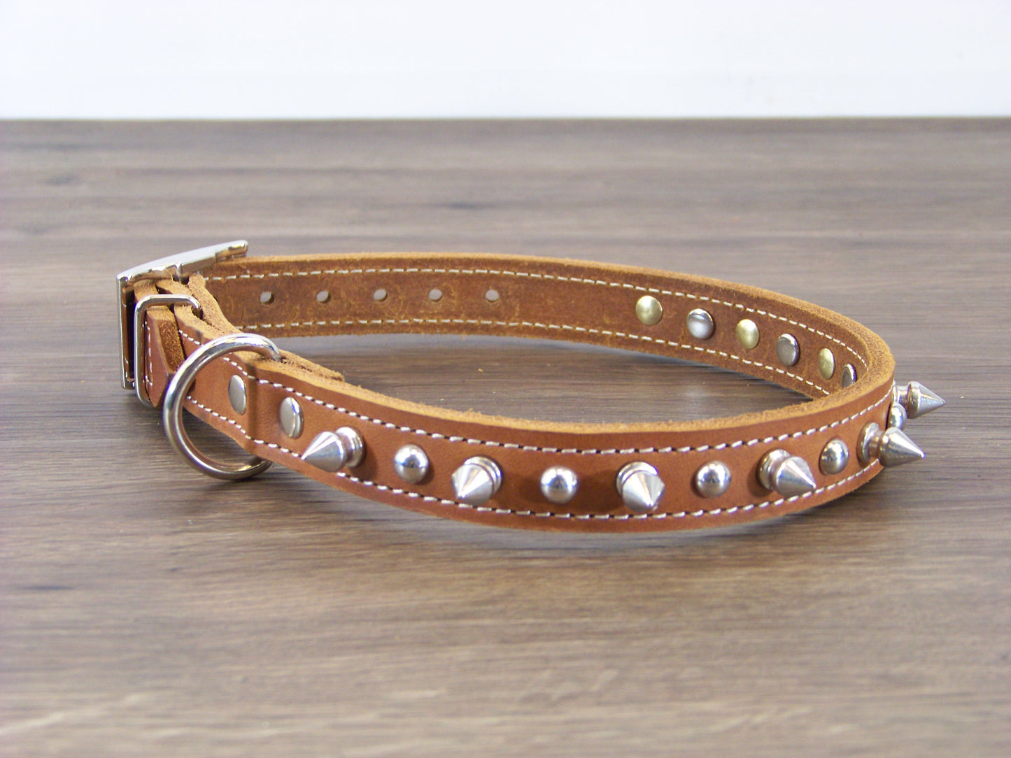 B) 3/4" Wide Leather Dog Collar -The Spyke-O-Rama II - Featuring Spike Rivets W/ Stainless Dome Rivets
