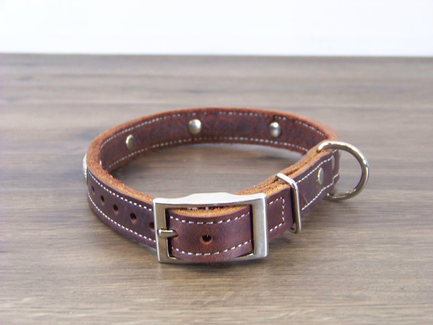 B) 3/4" Wide Leather Dog Collar - The Rancher - Featuring a Bright Nickle Western Concho