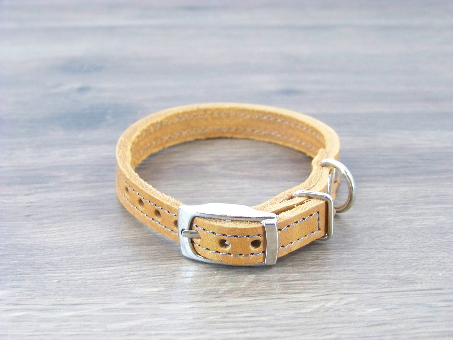 A) 1/2" Wide Miniature Leather Dog Collars - The Little Reggie - Premium Latigo Leather