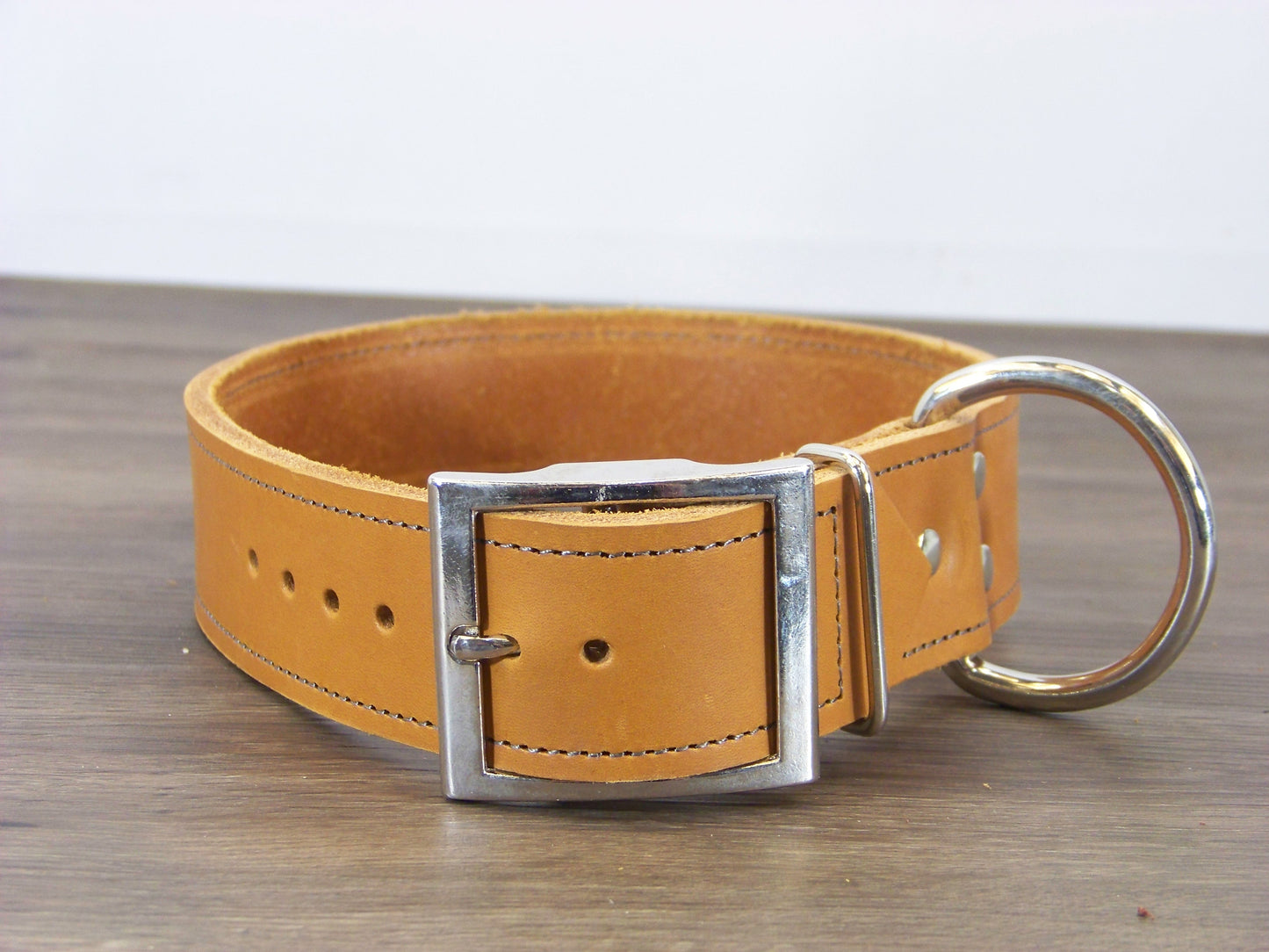 D) 1-1/2" Wide Leather Dog Collar - The Big Regie II - Premium Latigo Leather in Heavy Duty for Large Dogs