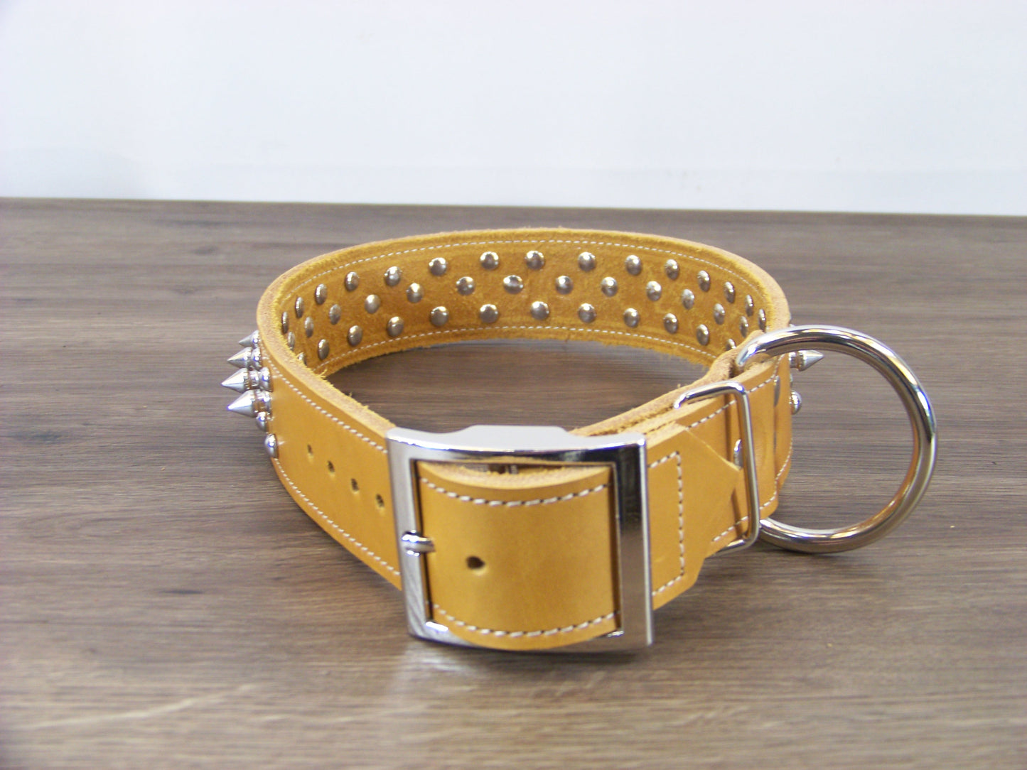 D) 1-1/2" Wide Leather Dog Collar- The Spyke-O-Sphere - Featuring Spikes with Dome Rivets