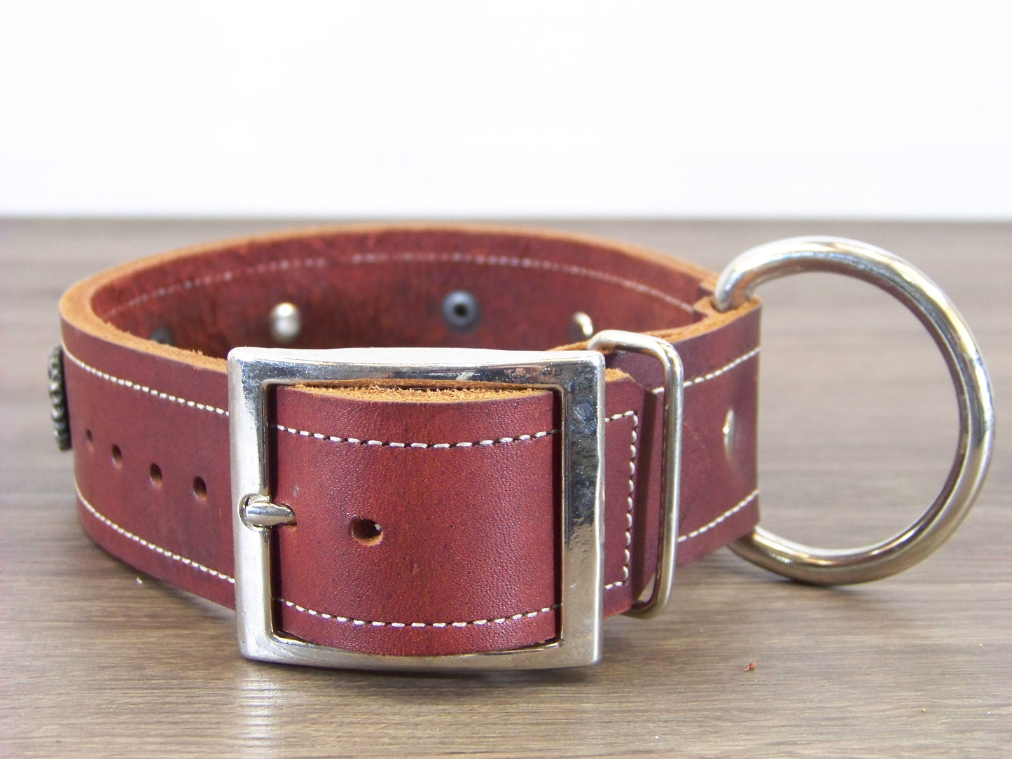 D) 1-1/2' Wide Leather Dog Collar - ON SALE - The Daisey - Flower Concho with Dome Accents