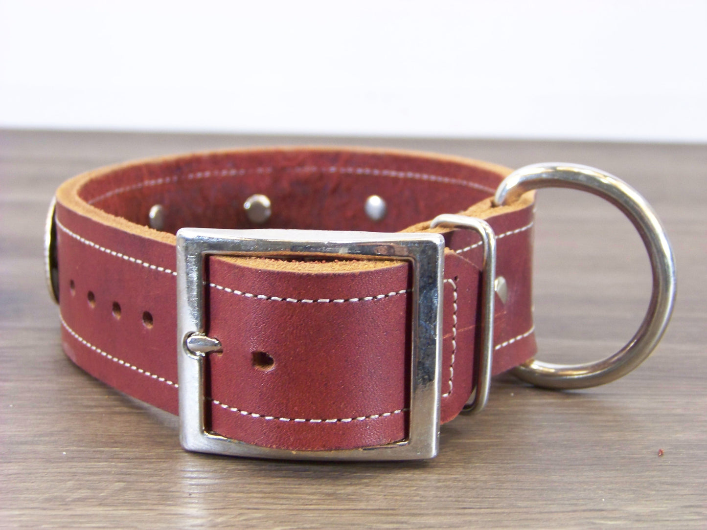 D) 1-1/2' Wide Leather Dog Collar - ON SALE - The Westerner - Western Concho with Dome Accents