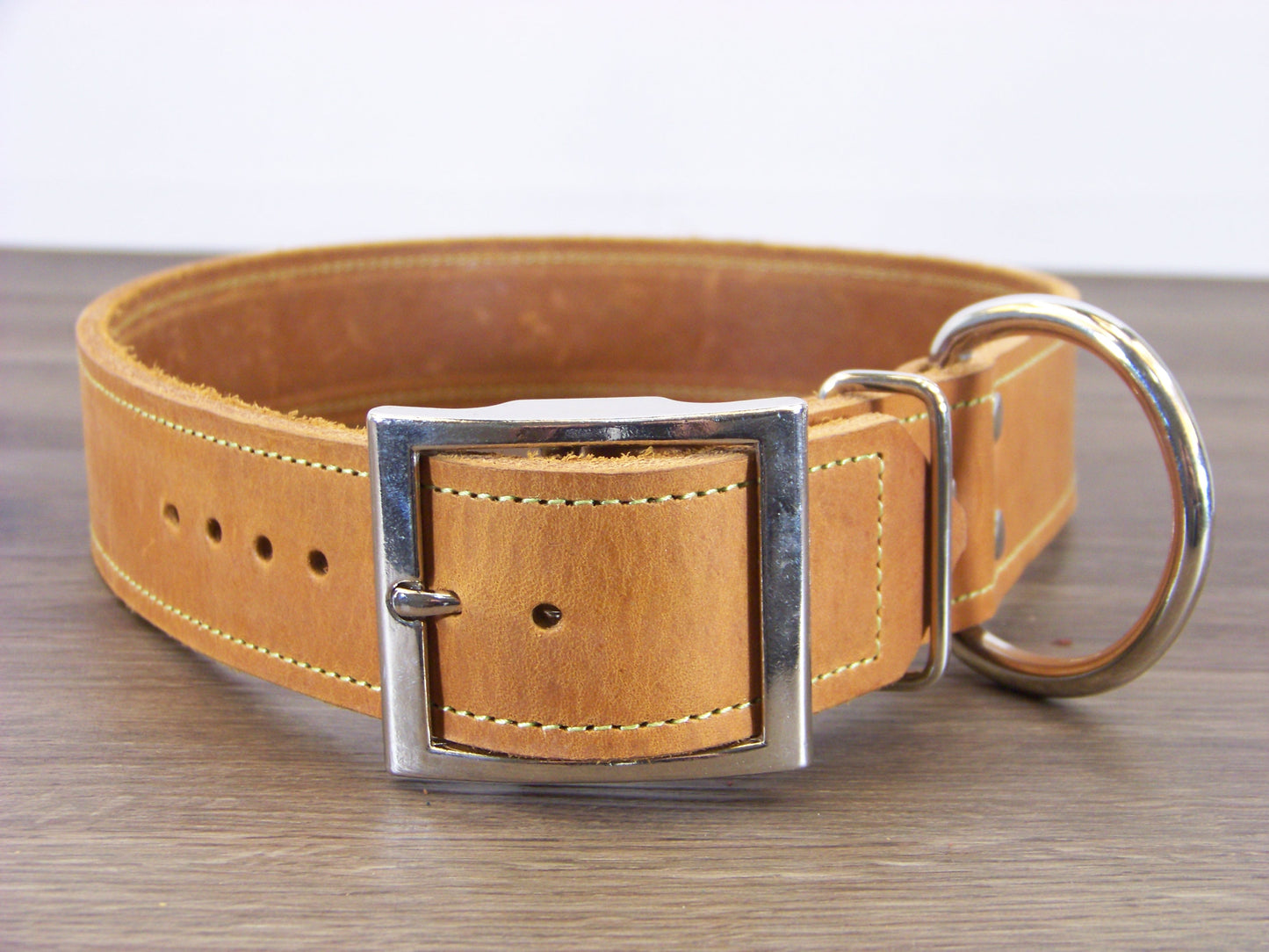 D) 1-1/2" Wide Leather Dog Collar - The Big Regie II - (ON SALE) - Premium Latigo Leather in Heavy Duty for Large Dogs