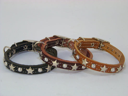 The Hollywood   1/2" Wide Stainless Star and Dome Rivet Leather Dog Collar - Baby Badass Collection
