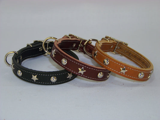 The Hollywood II    3/4" Wide Stainless Star and Dome Rivet Leather Dog Collar - Bandit Collection