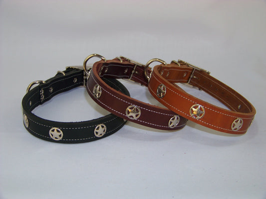 The Sherriff   1' Wide Star Concho Leather Dog Collar - Bruiser Collection
