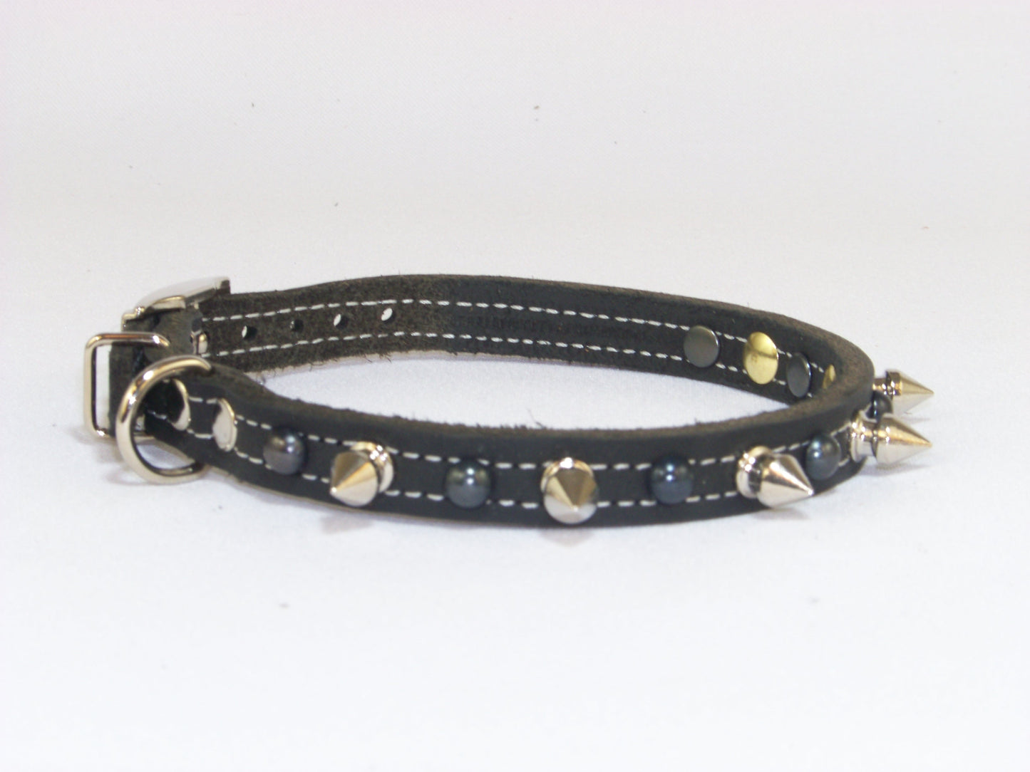 A) 1/2" Wide Miniature Leather Dog Collar- The Dark Spyke-O - Rama - Featuring Spike and Dark Dome Rivet