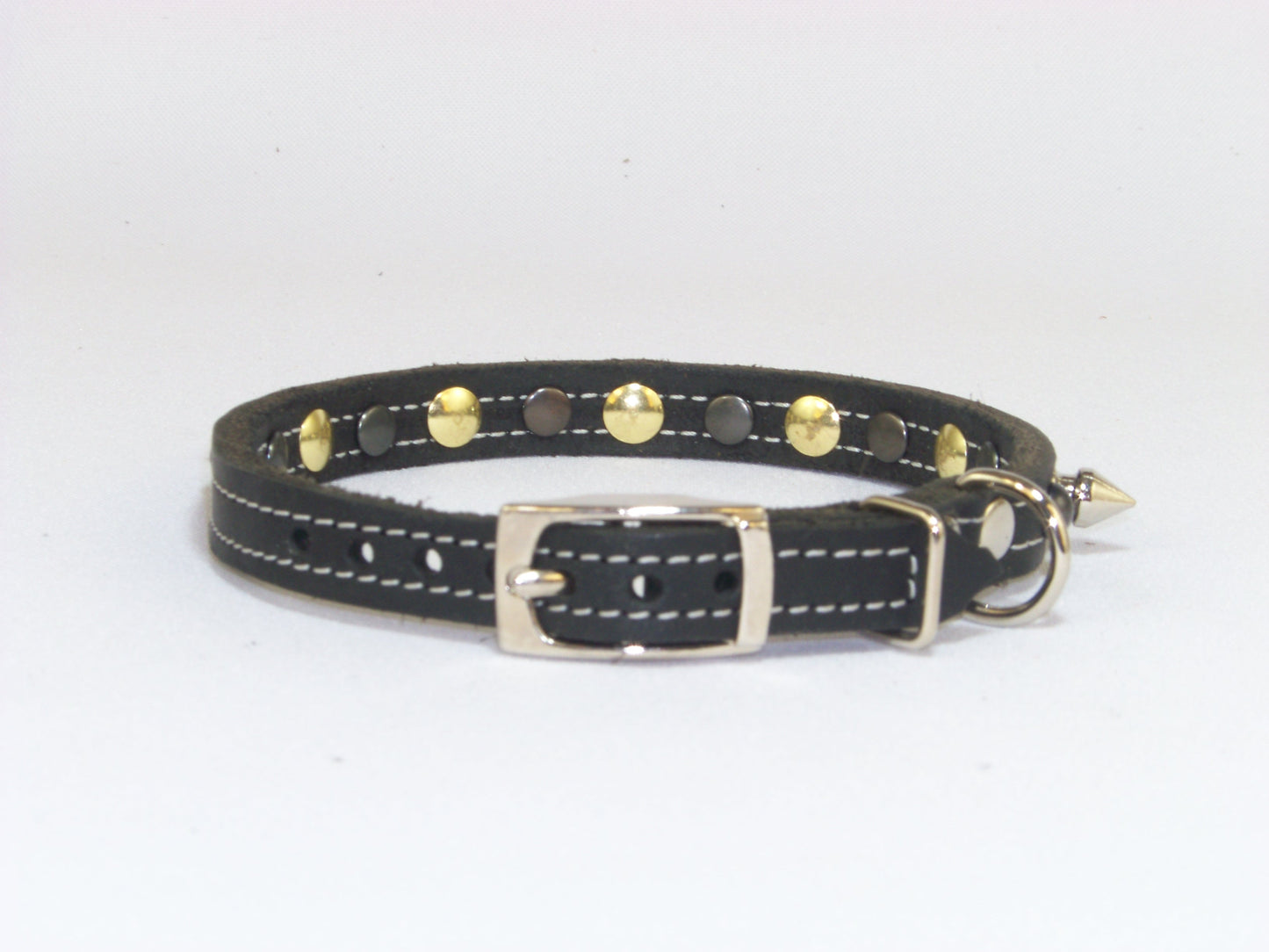 A) 1/2" Wide Miniature Leather Dog Collar- The Dark Spyke-O - Rama - Featuring Spike and Dark Dome Rivet