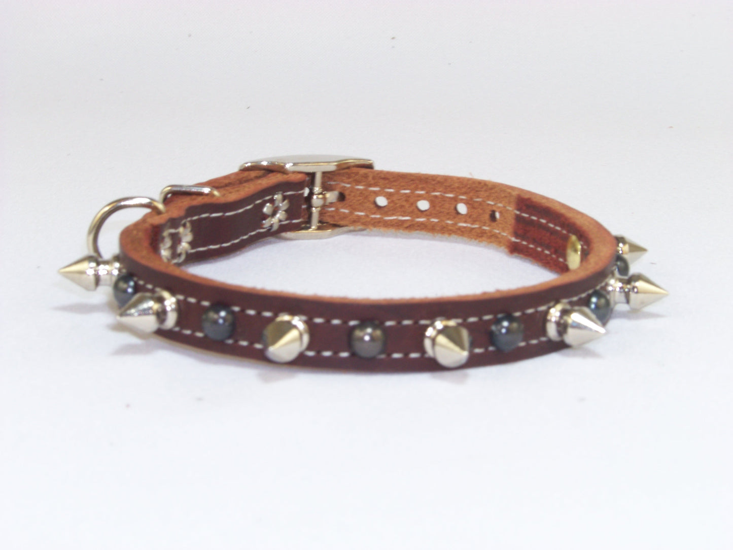 A) 1/2" Wide Miniature Leather Dog Collar- The Dark Spyke-O - Rama - Featuring Spike and Dark Dome Rivet