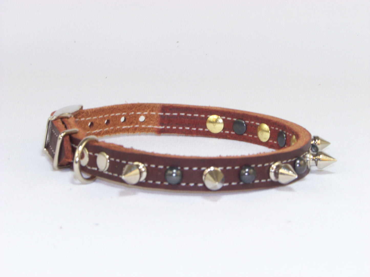 A) 1/2" Wide Miniature Leather Dog Collar- The Dark Spyke-O - Rama - Featuring Spike and Dark Dome Rivet