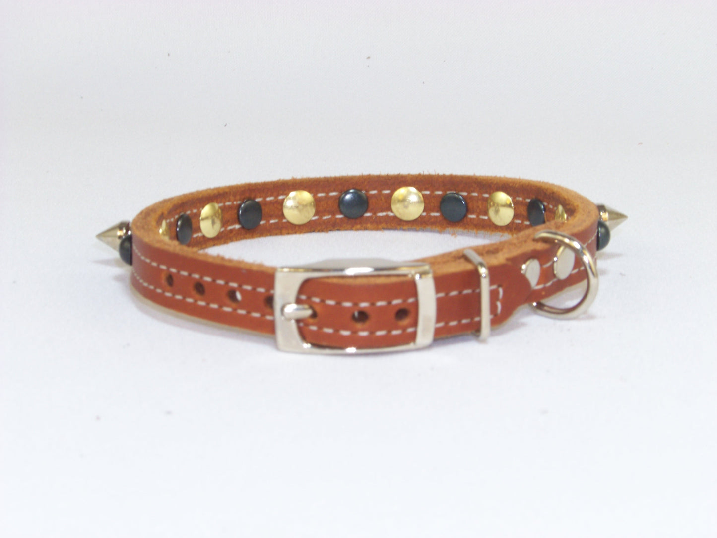 A) 1/2" Wide Miniature Leather Dog Collar- The Dark Spyke-O - Rama - Featuring Spike and Dark Dome Rivet