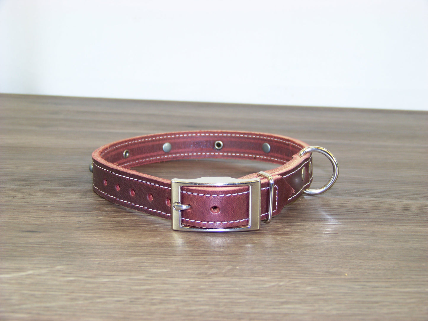 B) Durable Latigo Leather Dog Collar- 3/4" Wide- Rope Conchos and Dome Accents