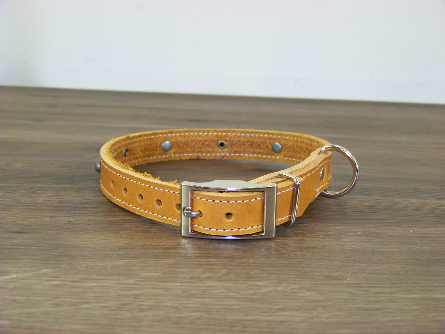 B) Durable Latigo Leather Dog Collar- 3/4" Wide- Rope Conchos and Dome Accents