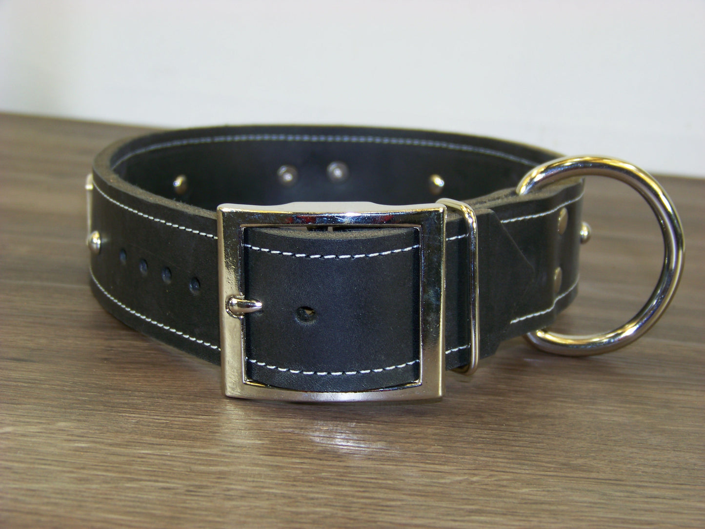 D) Durable Latigo Leather Dog Collar- 1-1/2" Wide- Flag Conchos with Dome Rivets