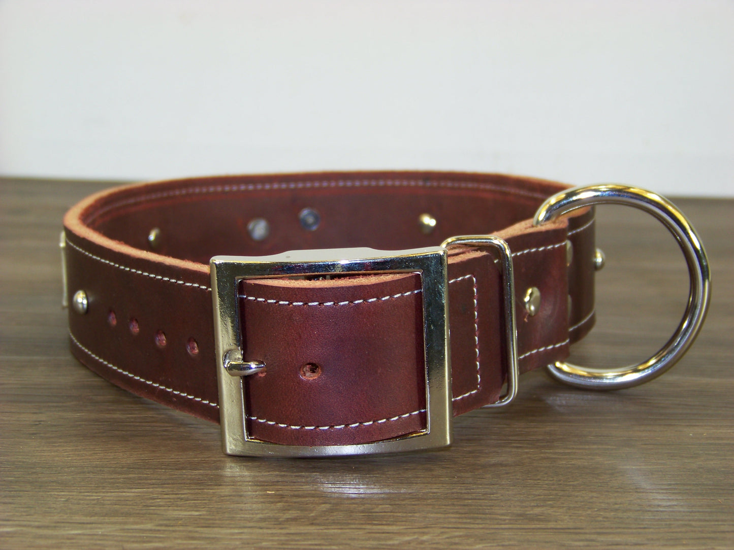 D) Durable Latigo Leather Dog Collar- 1-1/2" Wide- Flag Conchos with Dome Rivets