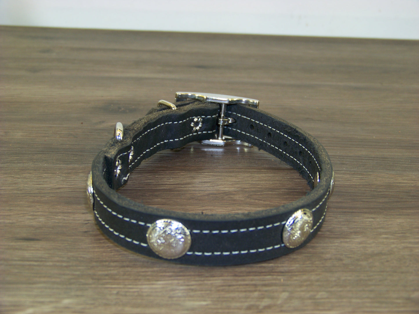 B) SALE - Durable Latigo Leather Dog Collar- 3/4" Wide- Stainless Western Concho Accents