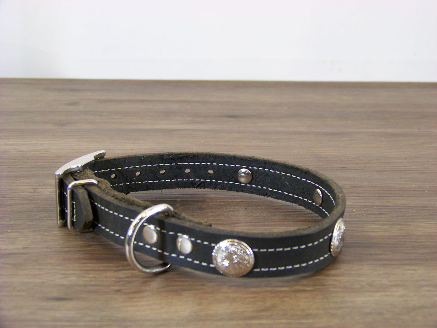 B) SALE - Durable Latigo Leather Dog Collar- 3/4" Wide- Stainless Western Concho Accents