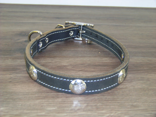 B) SALE - Durable Latigo Leather Dog Collar- 3/4" Wide- Stainless Western Concho Accents