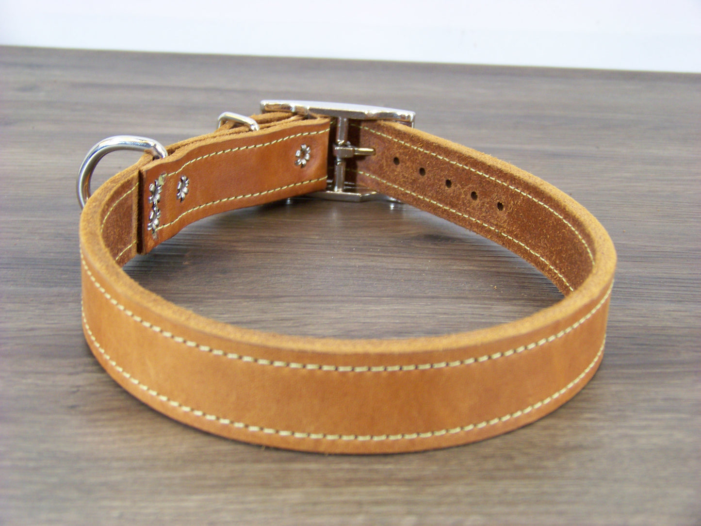 C) SALE - Durable Latigo Leather Dog Collar- 1" Wide with Accent Stitching