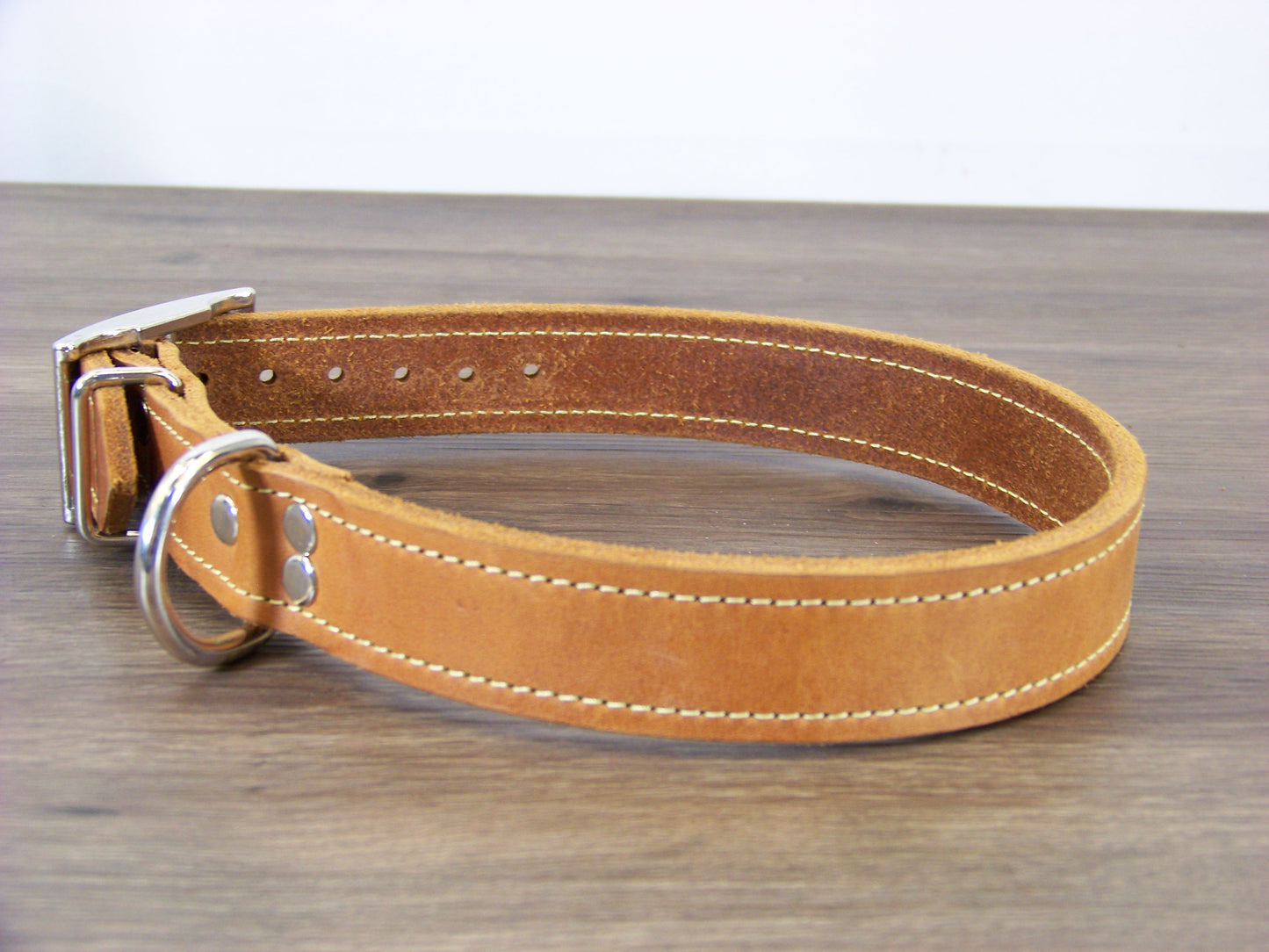 C) SALE - Durable Latigo Leather Dog Collar- 1" Wide with Accent Stitching