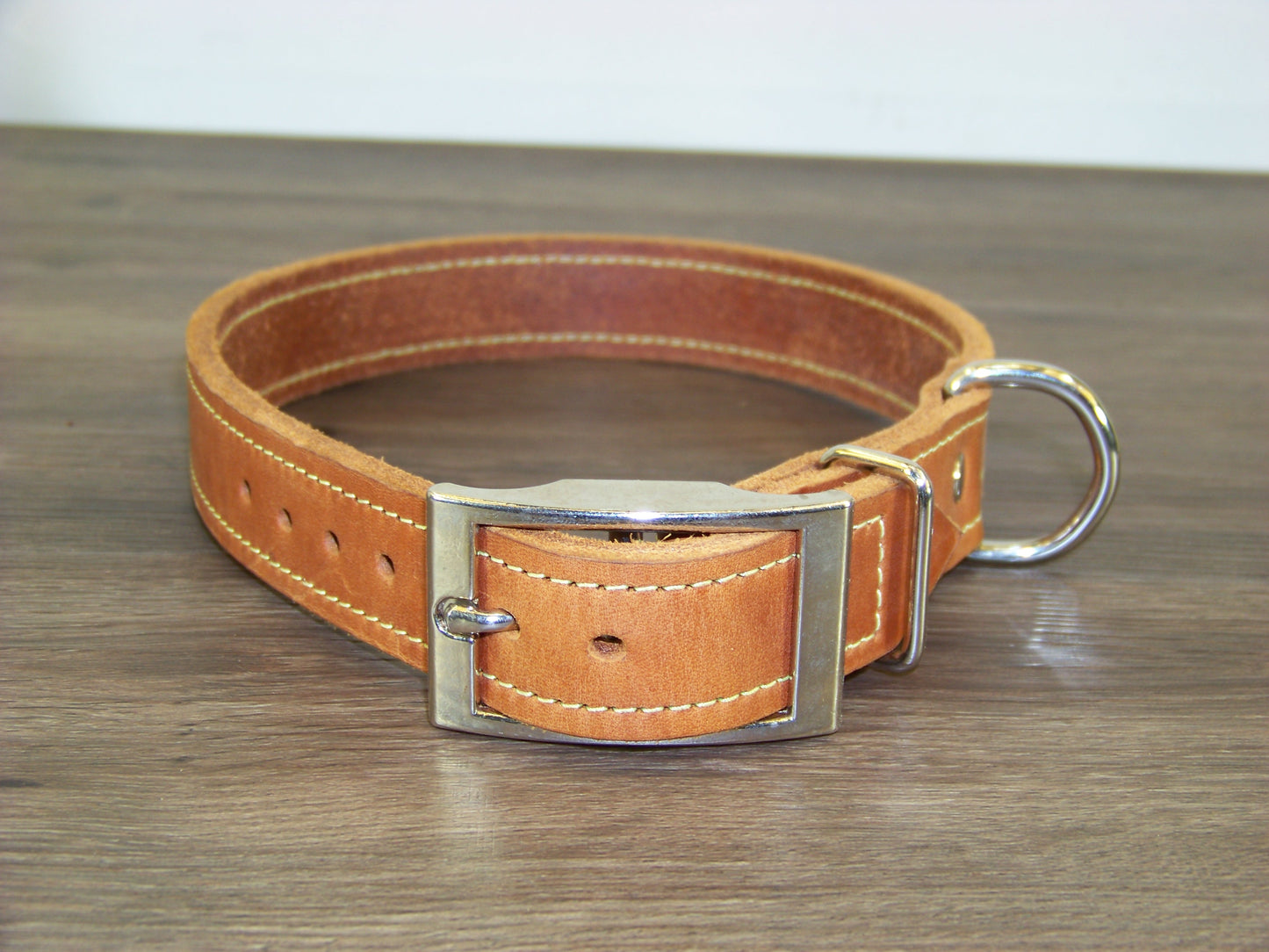 C) SALE - Durable Latigo Leather Dog Collar- 1" Wide with Accent Stitching