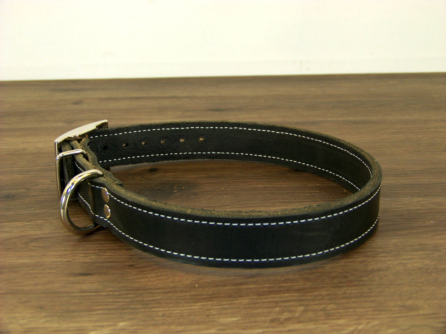 C)   1" Wide Leather Dog Collar - The Big Reggie - Premium Latigo Leather for Larger Dogs