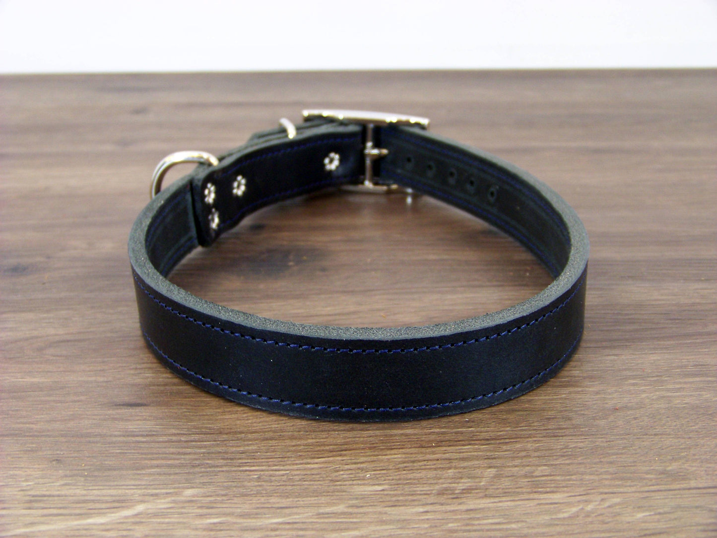 C)   1" Wide Leather Dog Collar - The Big Reggie - Premium Latigo Leather for Larger Dogs