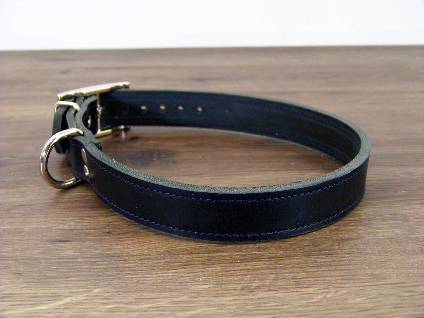 C)   1" Wide Leather Dog Collar - The Big Reggie - Premium Latigo Leather for Larger Dogs