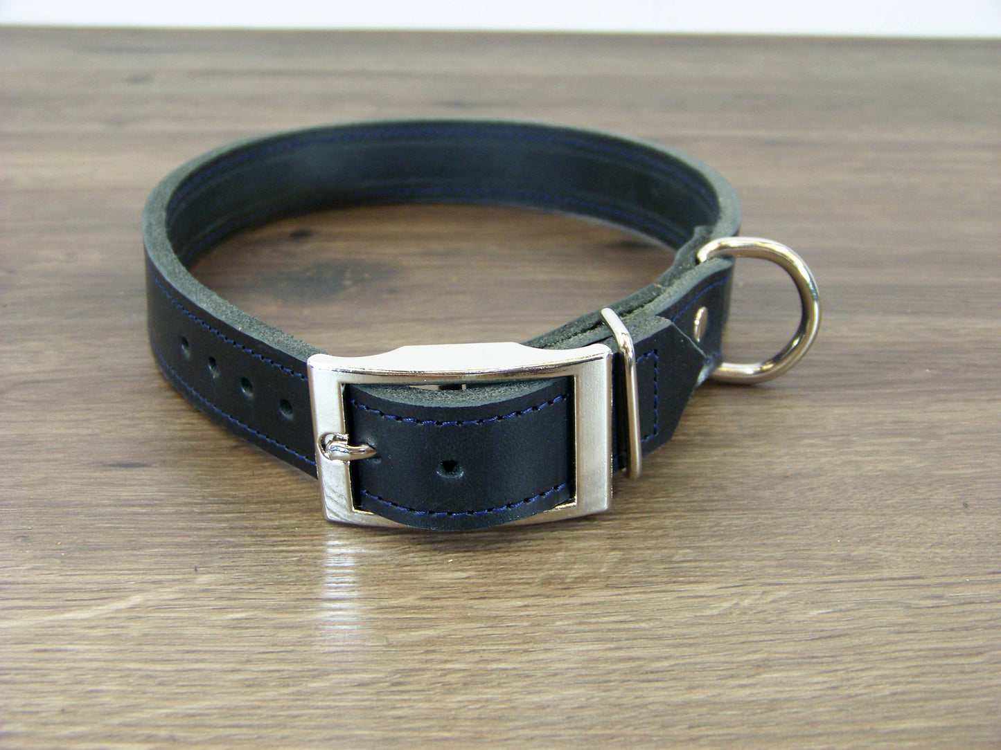 C)   1" Wide Leather Dog Collar - The Big Reggie - Premium Latigo Leather for Larger Dogs