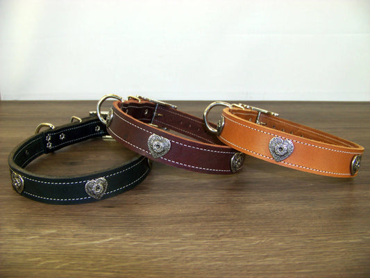 C)   1" Wide Leather Dog Collar - The Desert Heart - Featuring a Western Heart Concho