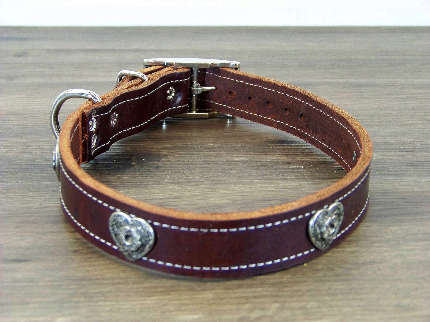 C)   1" Wide Leather Dog Collar - The Desert Heart - Featuring a Western Heart Concho