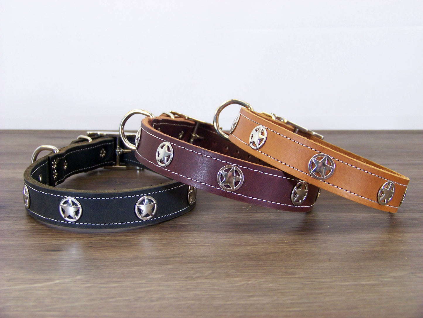 C)   1" Wide Leather Dog Collar- The Sherriff - Featuring a Star Concho