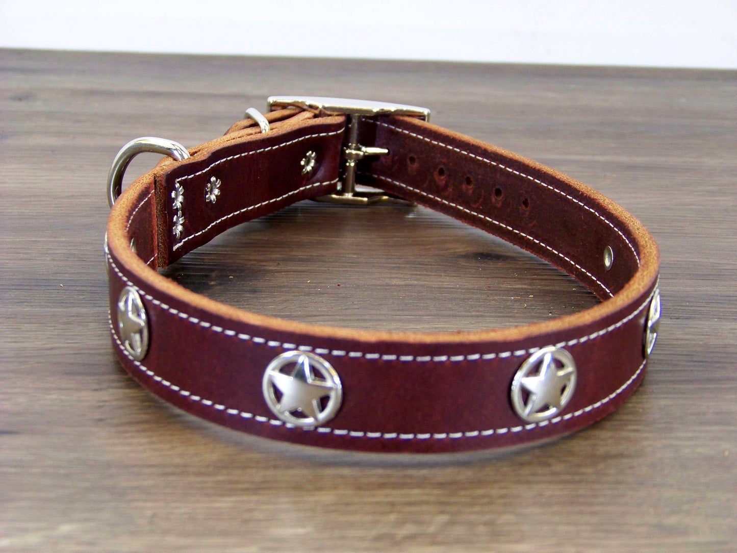 C)   1" Wide Leather Dog Collar- The Sherriff - Featuring a Star Concho